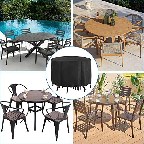 Rilime ROUND:90"D X 43"H Patio Furniture Set Cover Round, Waterproof Round Patio Table Cover Outdoor Furniture Covers thumb #6