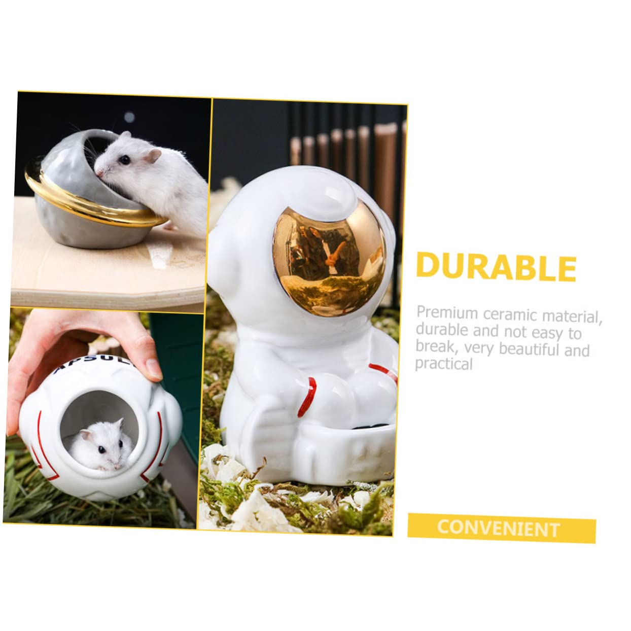 SUPVOX 1juego Accesorios para Hámster Comedero Cerámico Bebedero Espacial y Nido De Baño Diseño Creativo Estilo Espacial para Mascotas Pequeñas