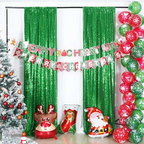 Cortinas de fondo de lentejuelas verdes 4 paneles 2ftx8ft miniatura 6