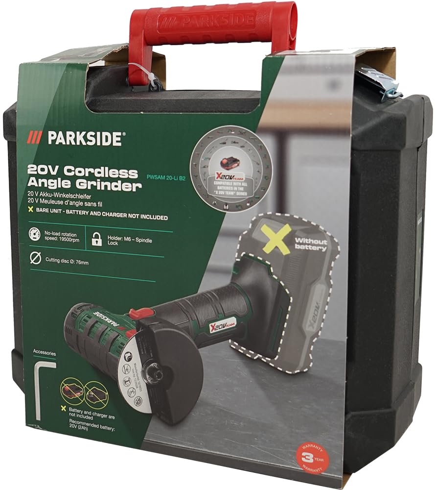 HEADNMORE Bundle Parkside PWSAM 20-Li - Amoladora angular con batería (20 V, sin batería) + llavero HEADNMORE