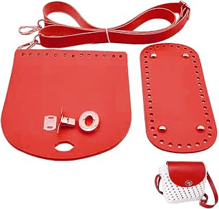 CALFOVERA 3Pcs DIY PU Leather Bag Bottom Knitting Kit Oval Handbag Base Shaper Pad Handbag Top Flap Cover Adjustable Shoulder Strap Handbag Crochet for Crossbody Handbag Replacement (Red)