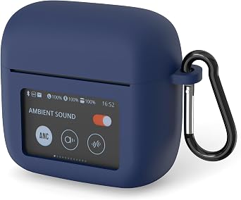 Geekria Silicone Case Cover Compatible with JBL Tour Pro 3, Protective Earbuds Skin Cover with Keychain Hook, Charging Port Access, Front LED Visible, Blue