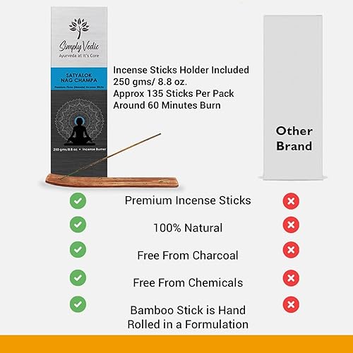 Miniatura 8 de Simply Vedic Nag Champa - Varillas de incienso de 8.82 oz con soporte, 135 agarbatti naturales enrollados a mano, sin carbón, aromaterapia de larga