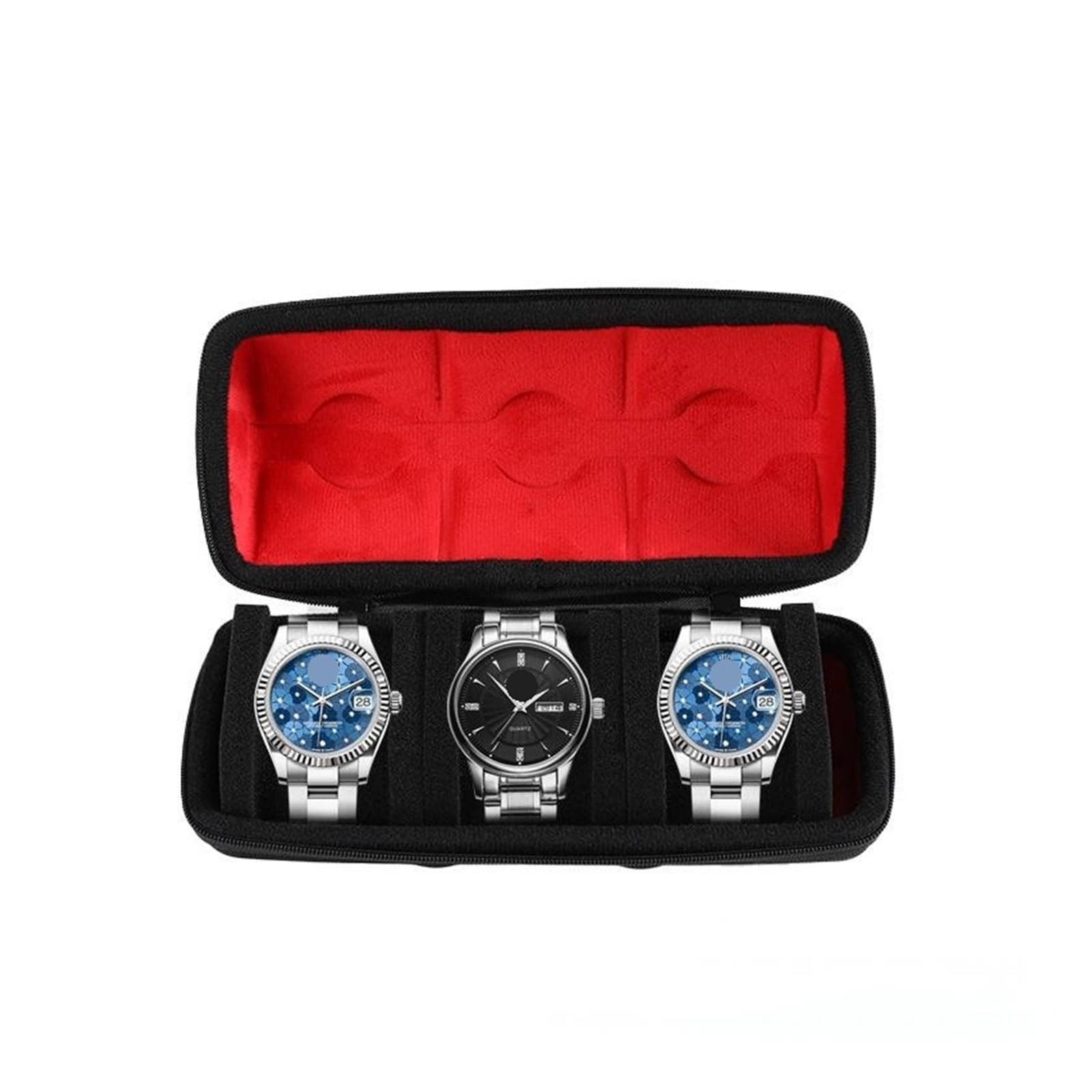 Hartschalen-Reiseetui for Uhren mit 3/5 Steckplätzen, Aufbewahrungsbox for Uhrendisplays, Hartschalen-Organizer großer Kapazität, geeignet for die meisten zur Aufbewahrung von Uhren(Red- 3 Slots)