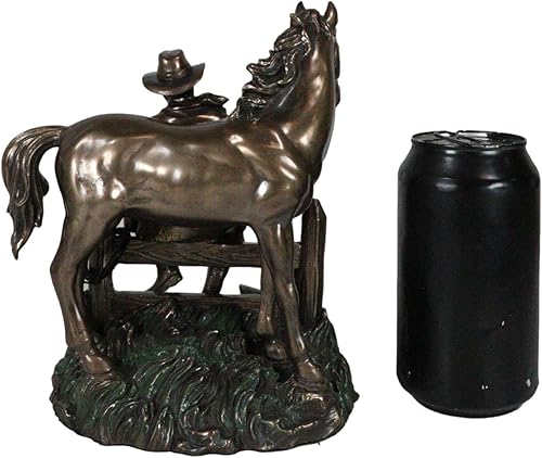 Miniatura 8 de Ebros Gift Western Desert Tranquility Cowboy Resting by Fence and Stallion - Figura de caballo del viejo mundo, estatua de acento de temática