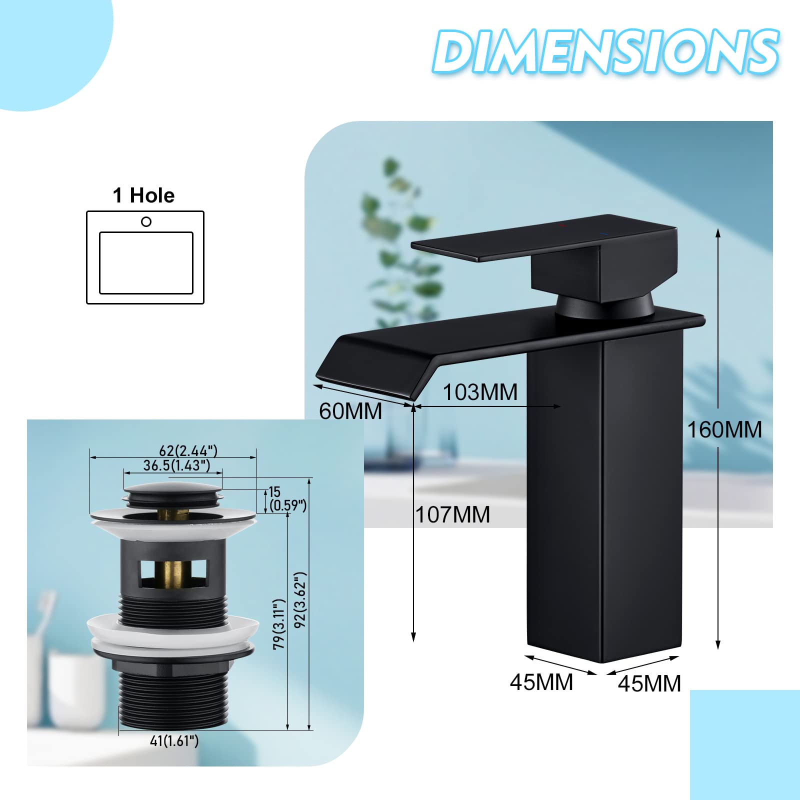 RUMOSE Robinet De Salle De Bain Haut Noir Mat Moderne à Une