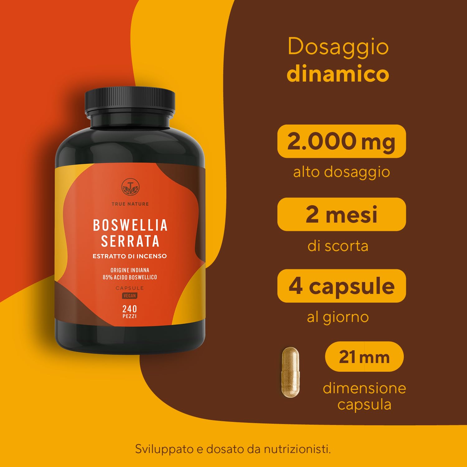 Boswellia Serrata - 240 Capsule - 20.000 mg - Alto dosaggio (10:1) - incenso integratore - Vegan, Testato in Laboratorio, Produzione Tedesca - TRUE NATURE®