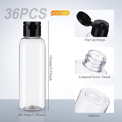 Miniatura 2 de Zubebe 36 botellas de viaje de plástico con tapa abatible con tapa abatible, recipientes de viaje vacíos y recargables para champú, lociones, crema,