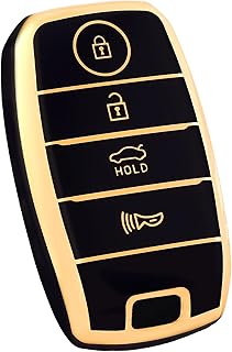 غطاء حماية مفتاح فوب من البولي يوريثين الحراري الناعم للسيارة، إكسسوار غطاء مفتاح تحكم عن بعد ذكي بدون مفتاح (ذهبي وأسود) من اوف وي جو