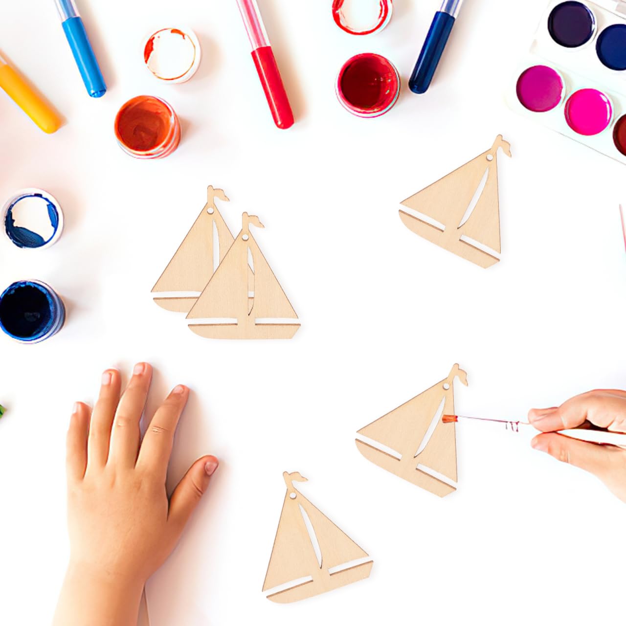 PartyKindom 50Pcs Wooden Sailboat Cutouts Unfinished Wood Slices DIY Craft Shapes for Nautical Decor and Hand-Painted Art Projects - Image 2