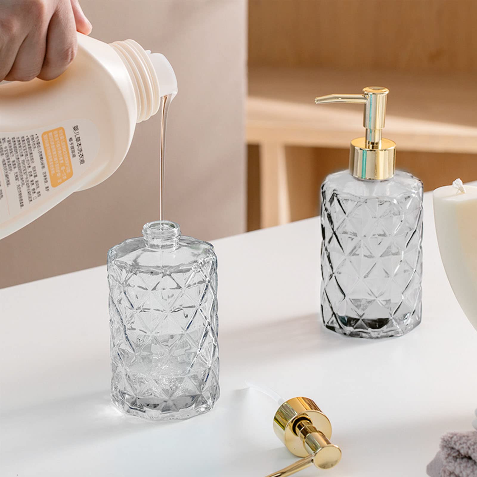Yiter 330ml/12oz Glass Soap Dispenser, Versatile Hand Dispenser for Bathroom Kitchen, Bedroom, Reusable for Lotion Detergent - Image 2