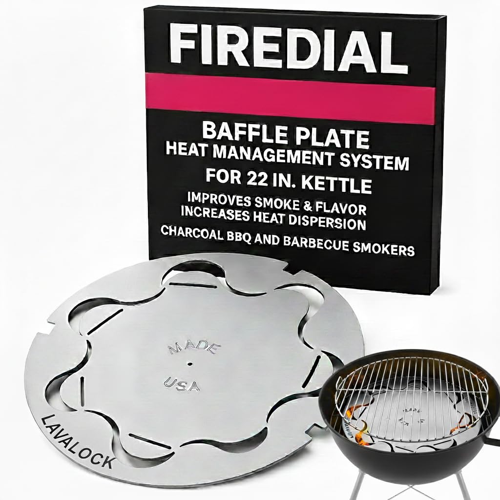 FireDial Baffle Plate Heat Management System for Charcoal BBQ and Barbecue Smokers, UDS, WSM, Kettle (For 22 in. Kettle)