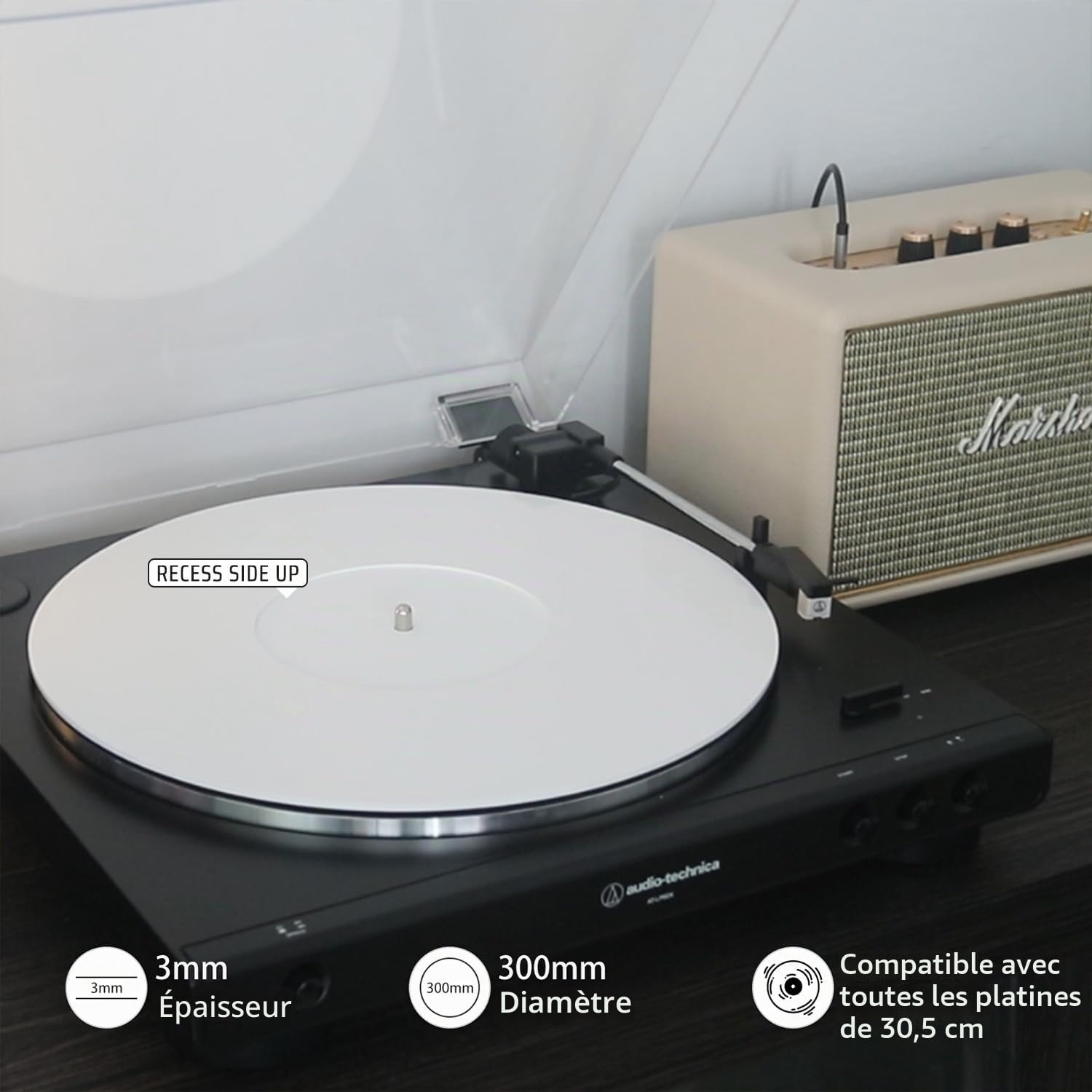 Tapis de platine vinyle pour tourne-disque en acrylique pour tourne-disque antistatique et basse définie, blanc