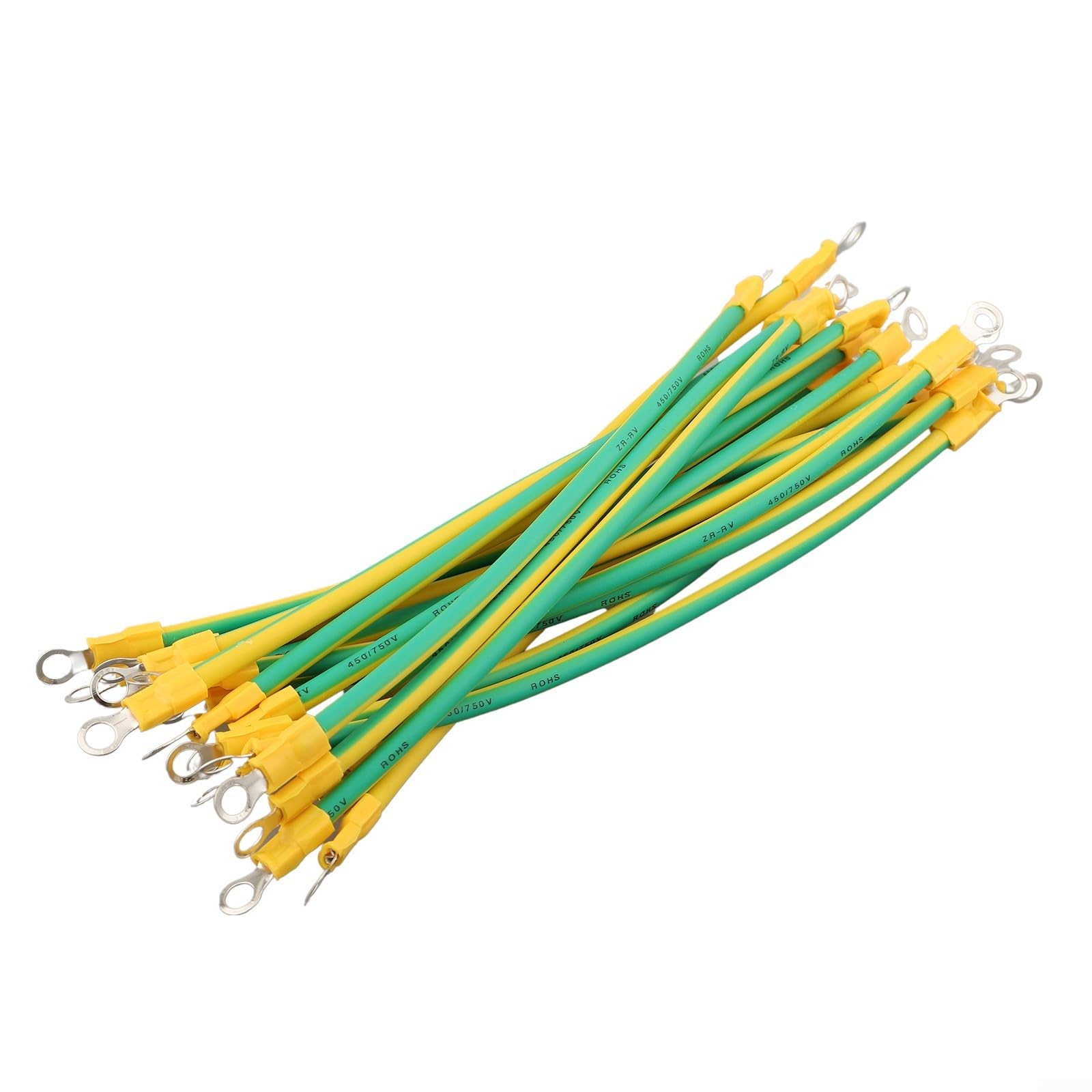 Filo di terra, confezione da 20 cavi di messa a terra BVR per fotovoltaico solare con terminali, cavo flessibile in rame giallo verde 10-14 AWG (6 mm2-20 cm)