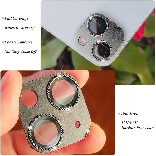 Miniatura 5 de Paquete de 2 protectores de lente de cámara compatibles con iPhone 1313 Mini, cubierta de metal de aleación de aluminio y vidrio templado 11H,