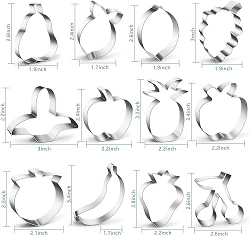 Miniatura 3 de Juego de 12 cortadores de galletas de frutas, moldes de metal de acero para cortadores de galletas, manzana, plátano, naranja, melocotón, pera,