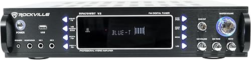 Miniatura 8 de Rockville Mezclador amplificador RPA60BT V2 de 1000 vatios de 2 canales, Bluetooth, USB, tarjeta SD, entradas de micrófono, controles de