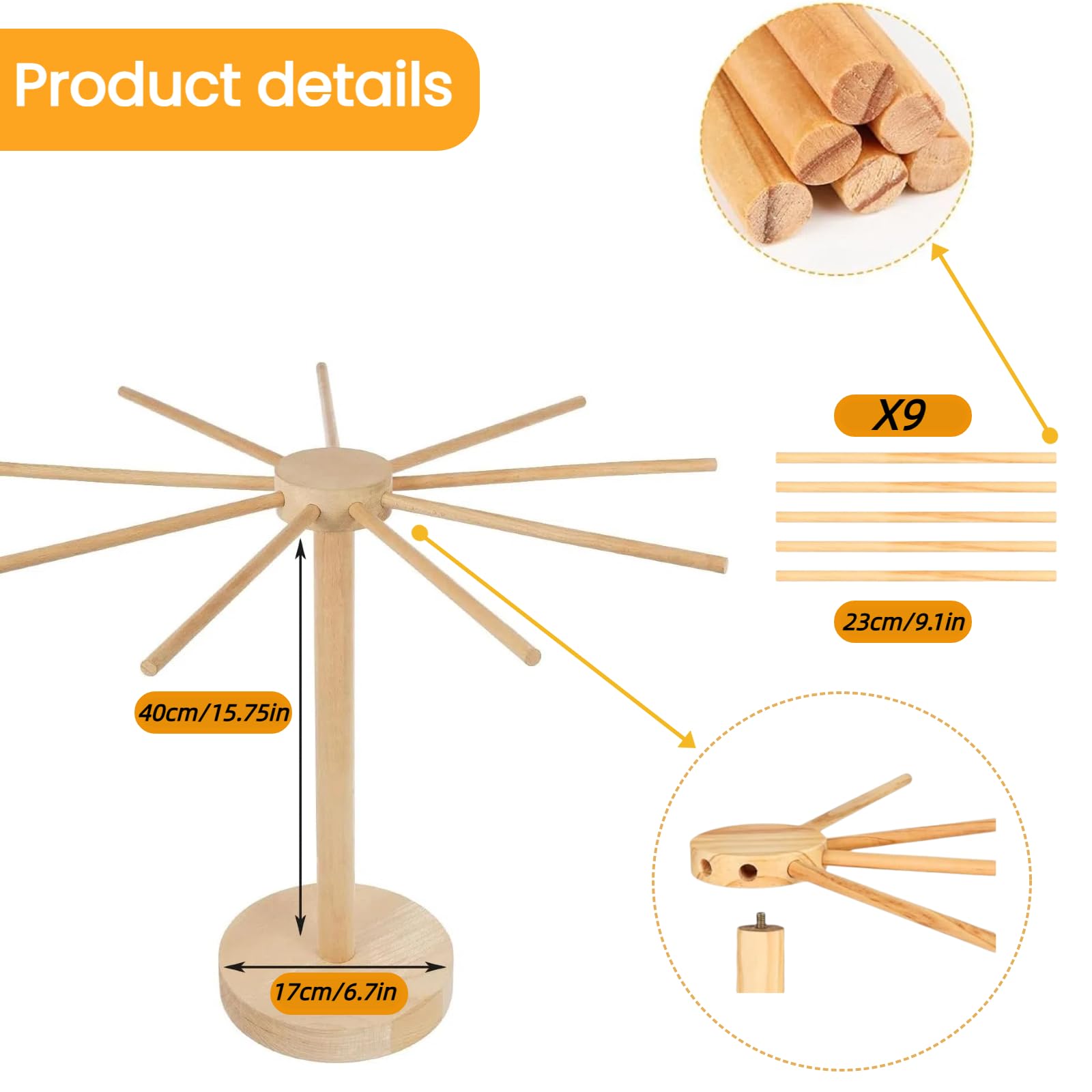 Estante de secado de pasta, estante grande de madera plegable para fideos de pasta fresca, soporte para secadora de espaguetis para hacer pasta, herramientas plegables de madera para hacer pasta con 9