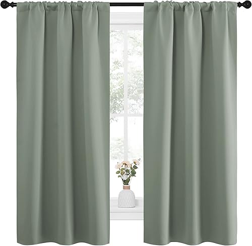 Miniatura 2 de NICETOWN Cortinas opacas para ventana, con aislamiento térmico, bolsillo para barra, cortinas opacas sólidas para sala de estar (verde grisáceo, un