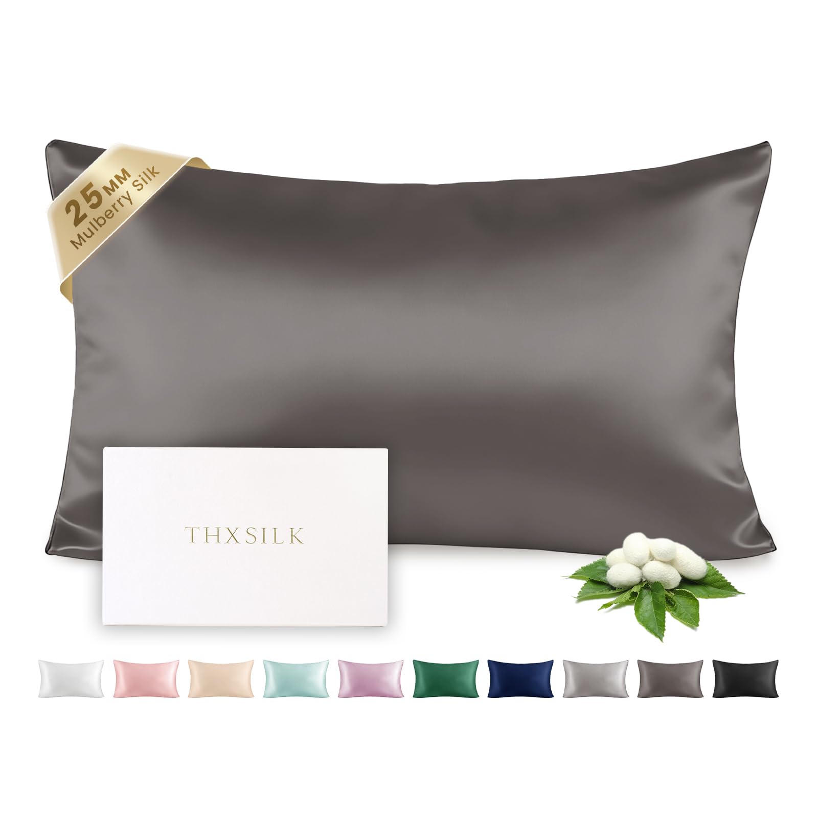 THXSILK 25 Momme Silk Pillowcase (Standard, Charcoal)