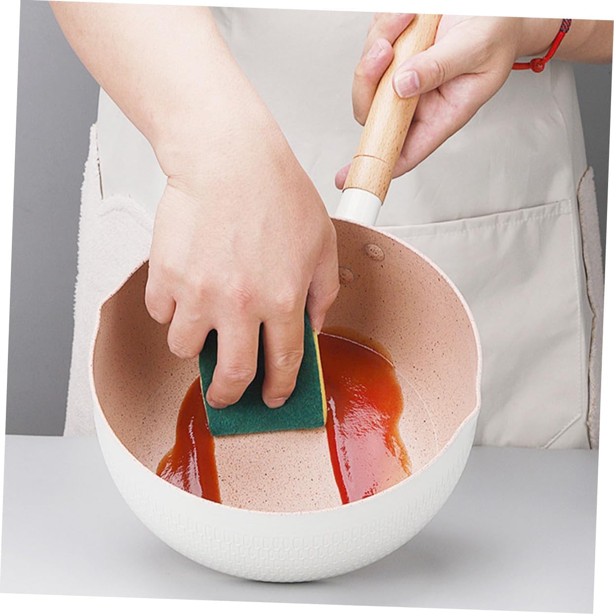 ABOOFAN 1set Nonstick Cooking Pot Ergonomic Handle and Leak Design White Saucepan Lid for Food and Household Use