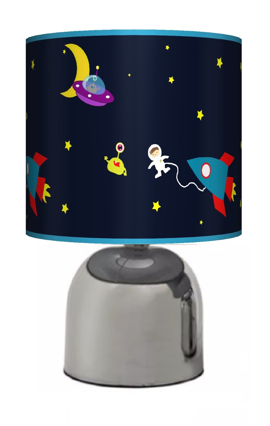 Space Rocket - Bedside Touch LAMP - Boys Bedroom Light/LAMP Shade - Blue - Mains Operated (UK Plug)