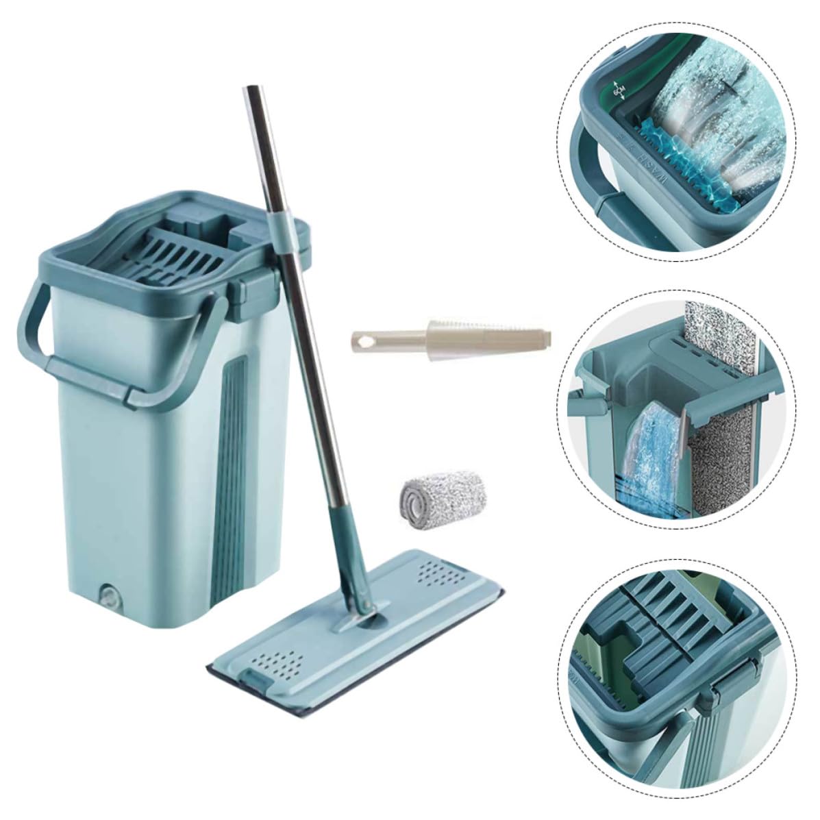 SEWACC Mini Trapeador de Microfibra Cubo de Fregar y Escurridor Integrado para Limpieza sin Esfuerzo, Adecuado para Suelos Secos y Húmedos Hogar