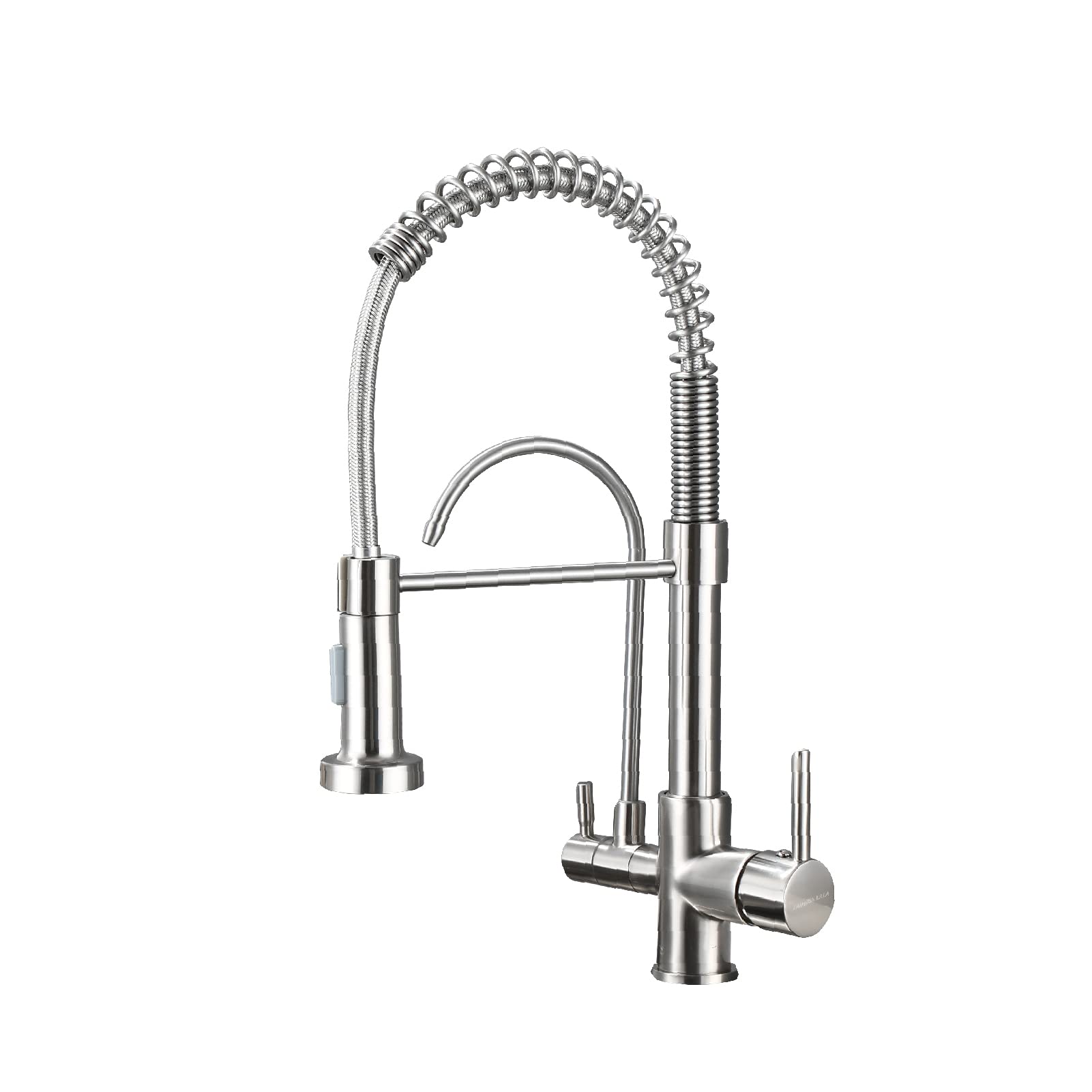 HUAHUALALA Kitchen Faucet with Filter, 3 in 1 Kitchen Sink Faucet 2 Handle with Spring Sprayer,Brass Drinking Water Faucets Reverse Osmosis Brushed Nickel