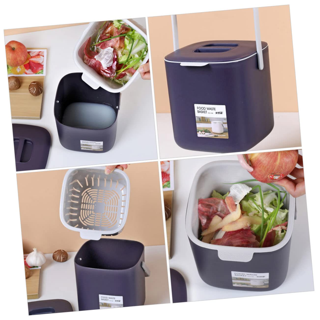 1Pc Portable Plastic Wet and Dry Classified Waste Bin Deep Kitchen Garbage Container for Food Waste and Recycling Compact Trash Can for Home and Office