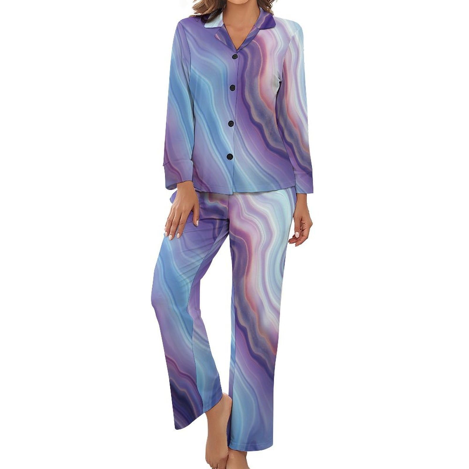 Pyjama femme boutonné devant vêtement d'intérieur fluide - 8