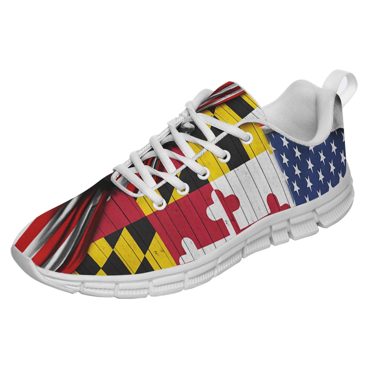 Maryland and American Flag Shoes for Women Men Tennis Shoes 3D Print Fashion Running Sneakers