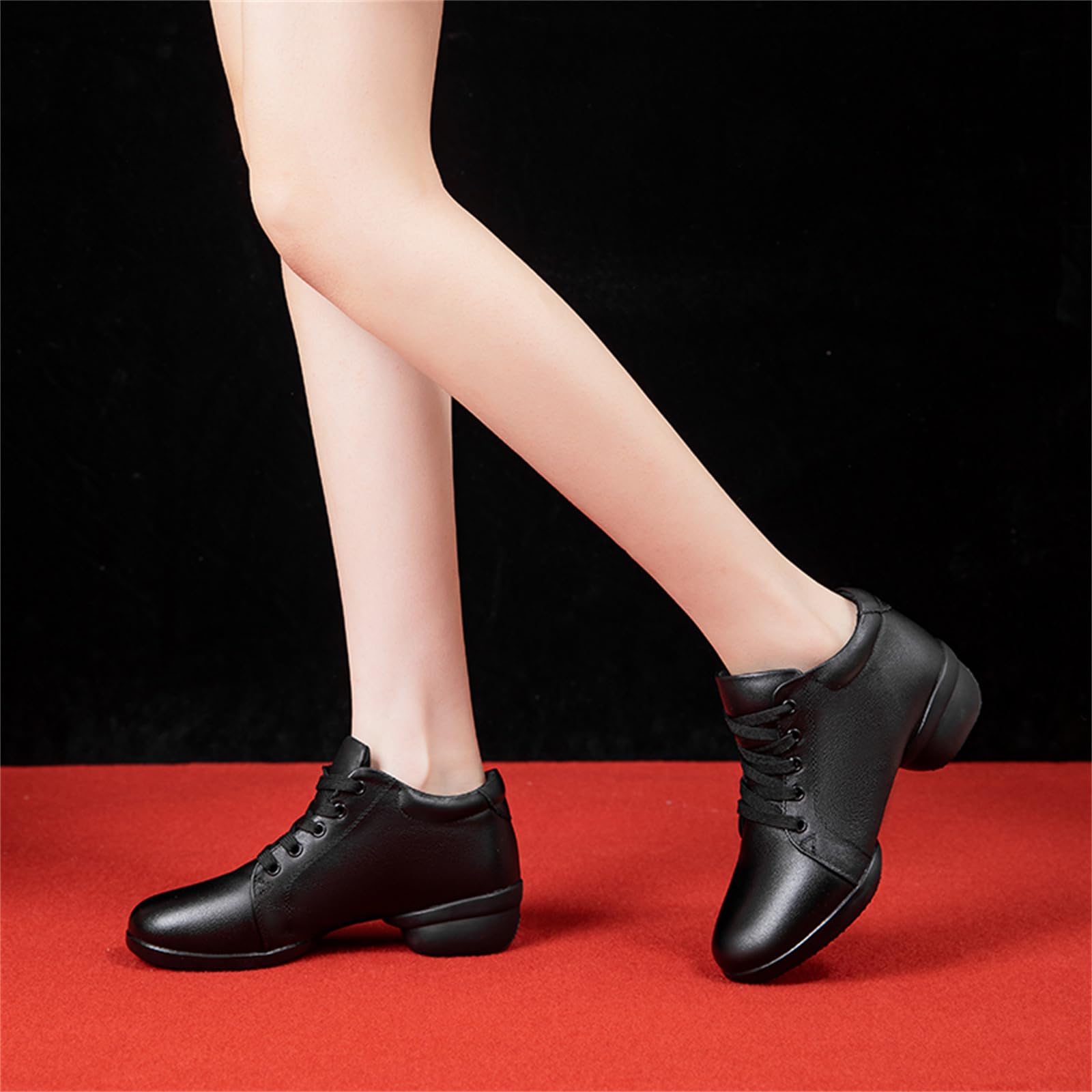 Scarpe da Jazz da Donna Stivali da Ballo in Pelle con Suola Divisa Tacco Basso Allacciati Scarpe da Ginnastica per Balli Latini Moderni