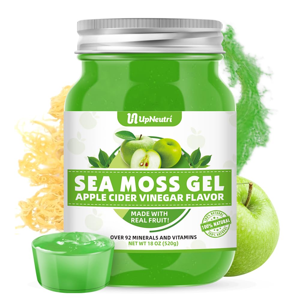 Sea Moss Gel, 18 OZ Wildcrafted Irish Seamoss Gel Rich in 92 Minerals & Vitamins Supports Immune System & Thyroid & Antioxidant, Non-GMO Organic Raw Sea Moss Supplements Apple Flavor
