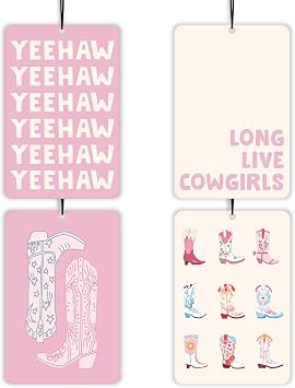 Preppy Pink Western Cowgirl Lavender Car Air Freshener 4 Pcs, Girly Floral Cowgirl Boots Air Freshener Hanging Decor for Cars Closet Drawer Books, Cute Areadeodorizer Gifts for Women Girls