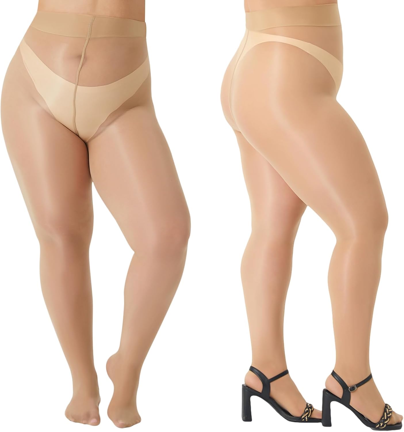 Aaronano 2 Pairs Women's Shiny Pantyhose Plus Size Oil Sheer Tights High Waist Shimmer Stockings