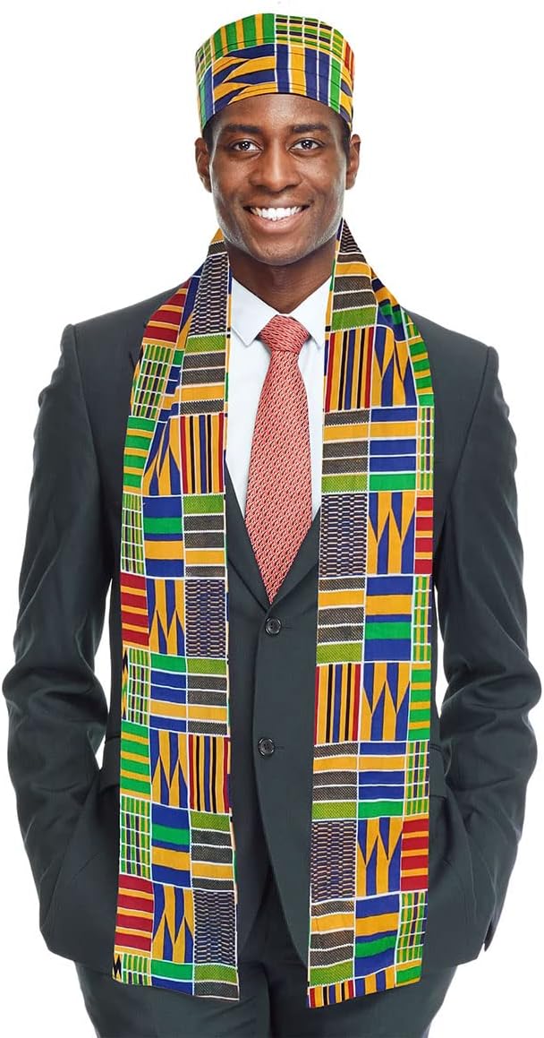Akoma Kente African Print Hat and Stole/Sash/Scarf