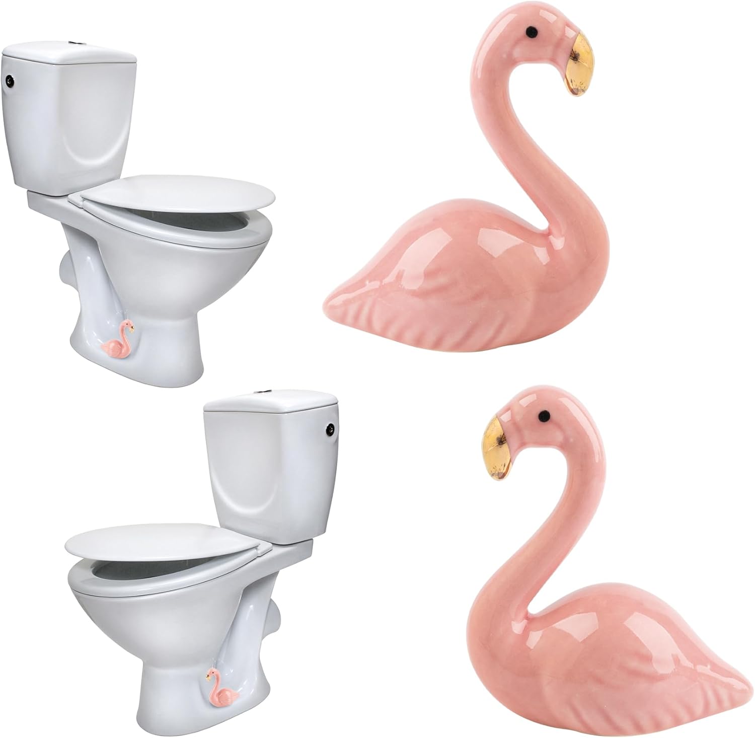 Framendino, 2 Pack Ceramic Toilet Bolt Cover Flamingo Cute Bird Design Bathroom Screw Pink Cap Easy Install No Tools Required Decoration Hole 0.3 Inch