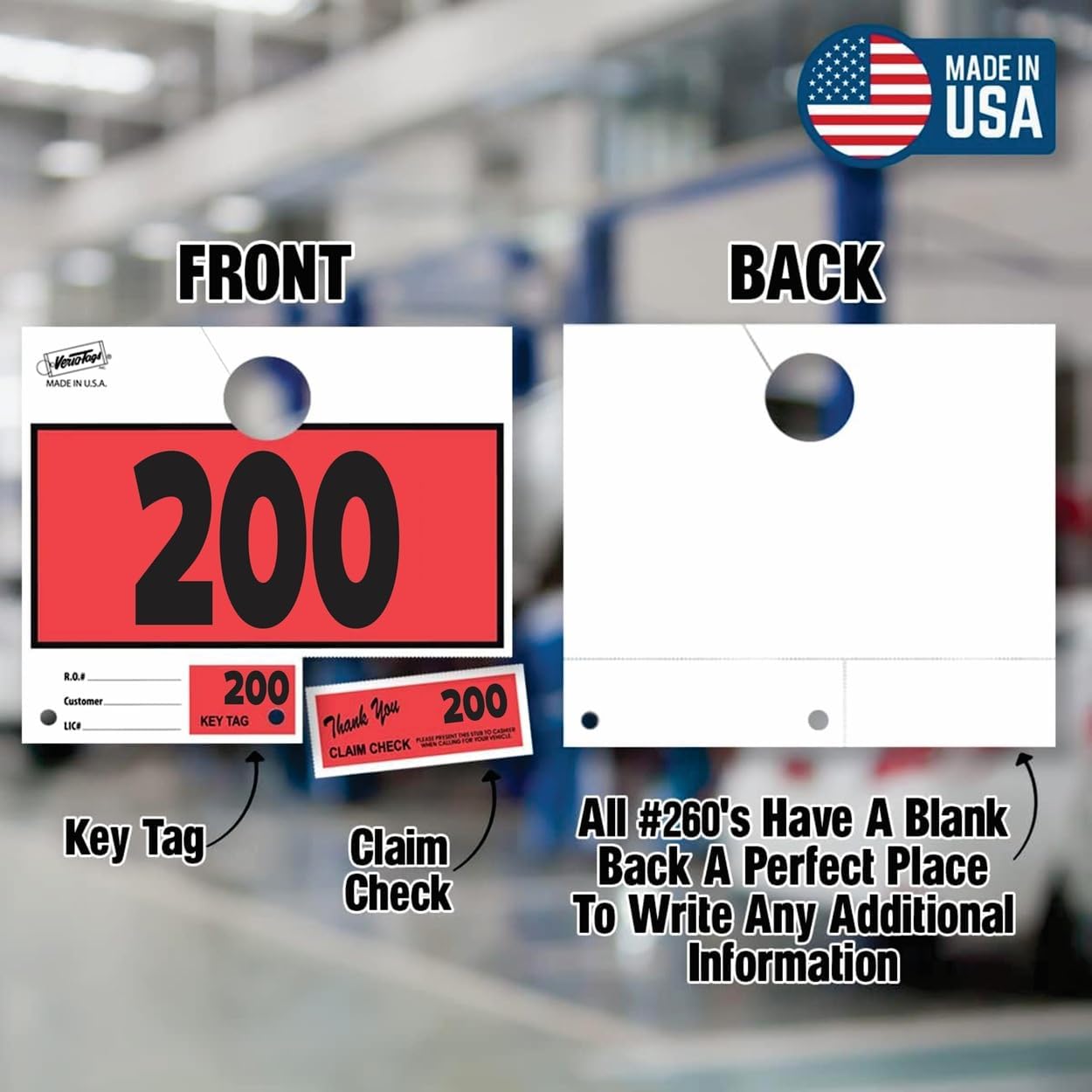 Versa-Tags 100 Car Dealer Service Hang Tags Service Dispatch Numbers, Repair Department Numbered Key Tags for Mechanic Body Shop