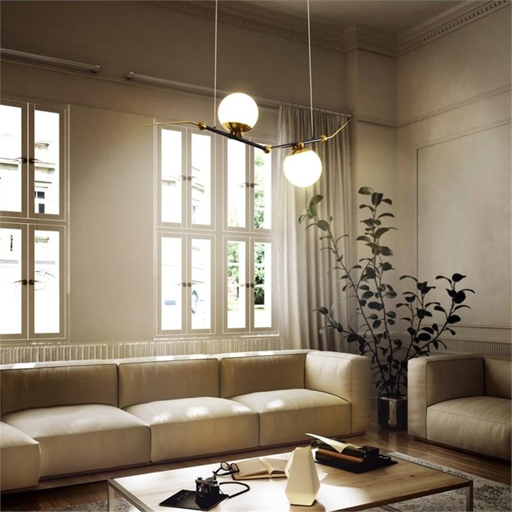 Pemberly Row 43" Modern Aluminum LED Chandelier, Antique Brass Finish, Integrated Dimmable LED, Adjustable Height, Frosted Glass Shades, ETL Certified, Sloped Ceiling Compatible for Dining Room or