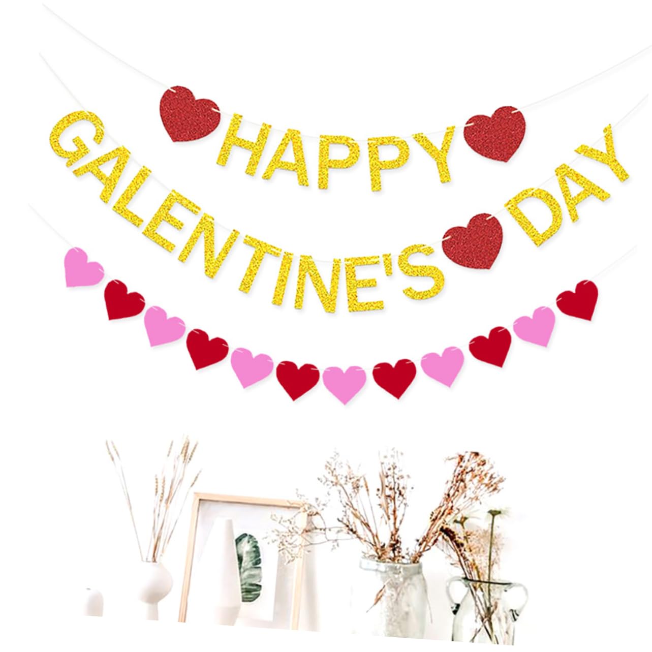 Gadpiparty 3juegos Guirnalda De Banderines De De Fieltro y Papel Para Decoración De De San Valentín y Celebraciones De Banderines Brillantes Para Romántico