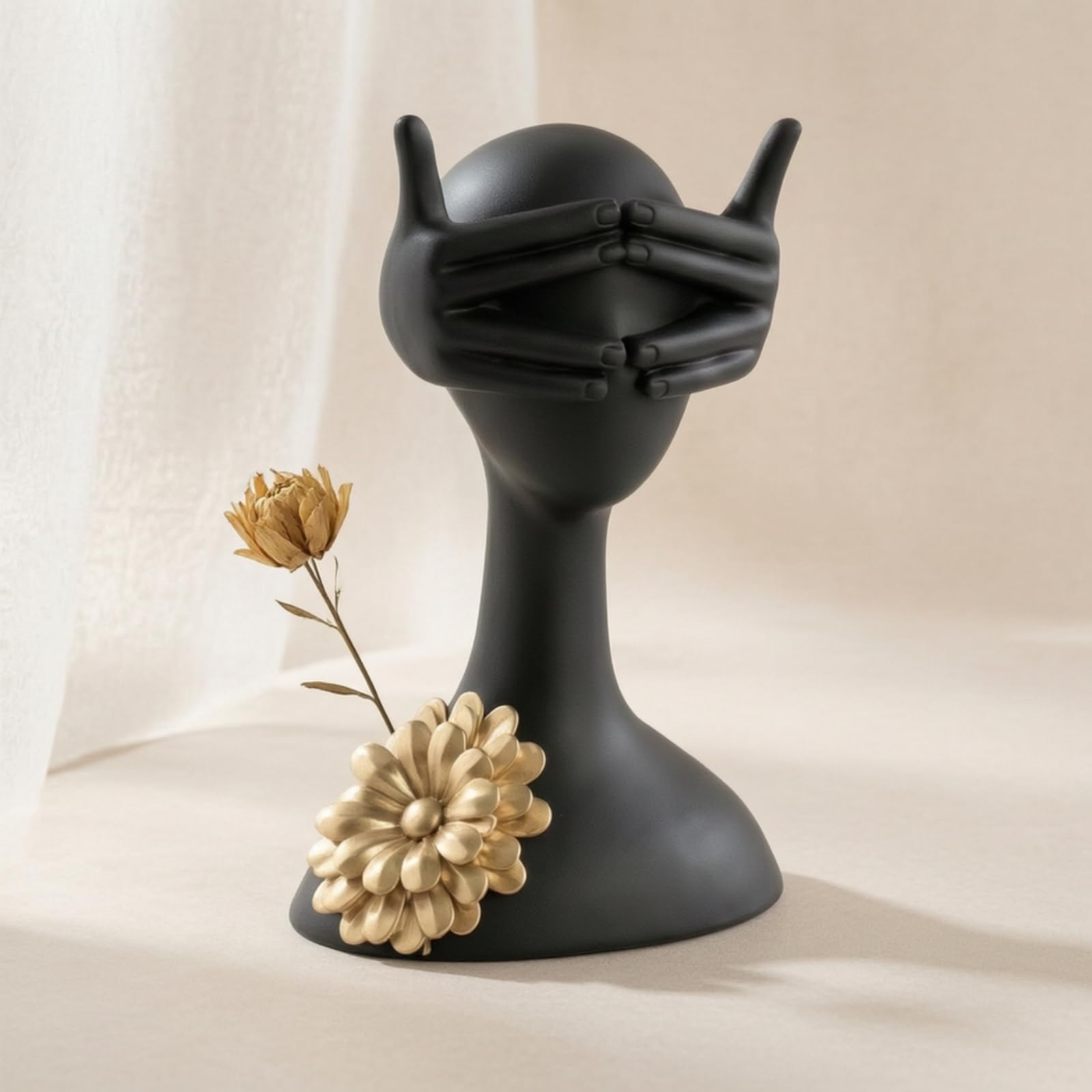 F Fityle Busto con Flor Metálica Dorada Dorado Busto Resina Mate Escultura con Flores para Salón, Estantería, Recibidor, Style to 1