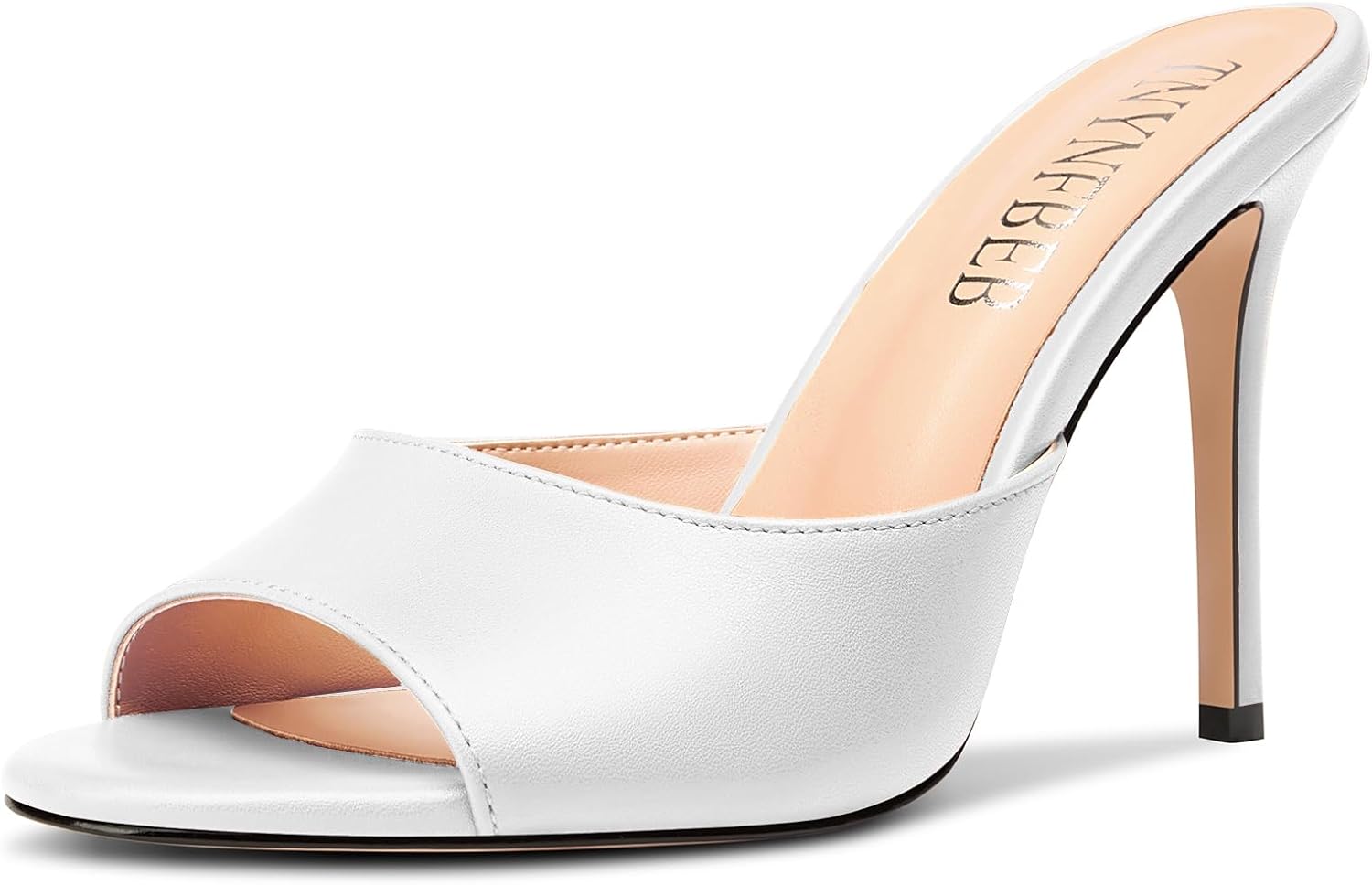 TNYNFBEB Women Stiletto High Heel Peep Open Toe Sandals Slingback Slip-on Wedding Office Cute Basic Classic 3.9 Inches Heels