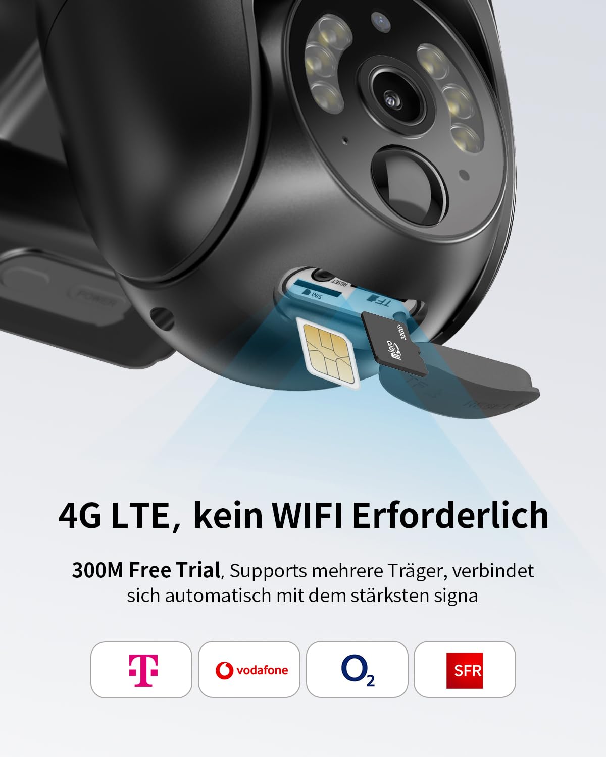Solare 4G LTE Überwachungskamera Aussen 24/7 Aufnahme mit 18W Panel - Kabellose PTZ Outdoor Kamera Ohne WLAN, 2K Farbnacht, PIR-Bewegungsmelder