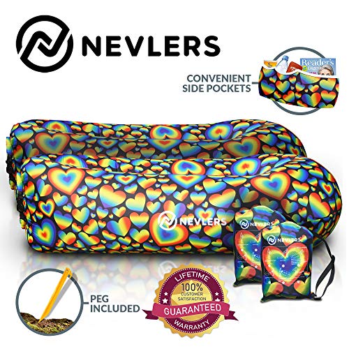 Nevlers Inflatable Lounger with Side Pockets & Matching Travel Bag - 2 Pack