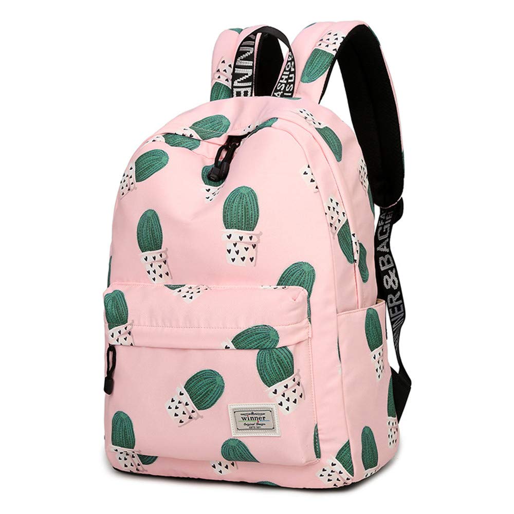 Waterproof Fairy Ball Plant Printing Backpack Women Cactus Bookbag Cute School Bag for Teenage Girls Kawaii Pink Knapsack