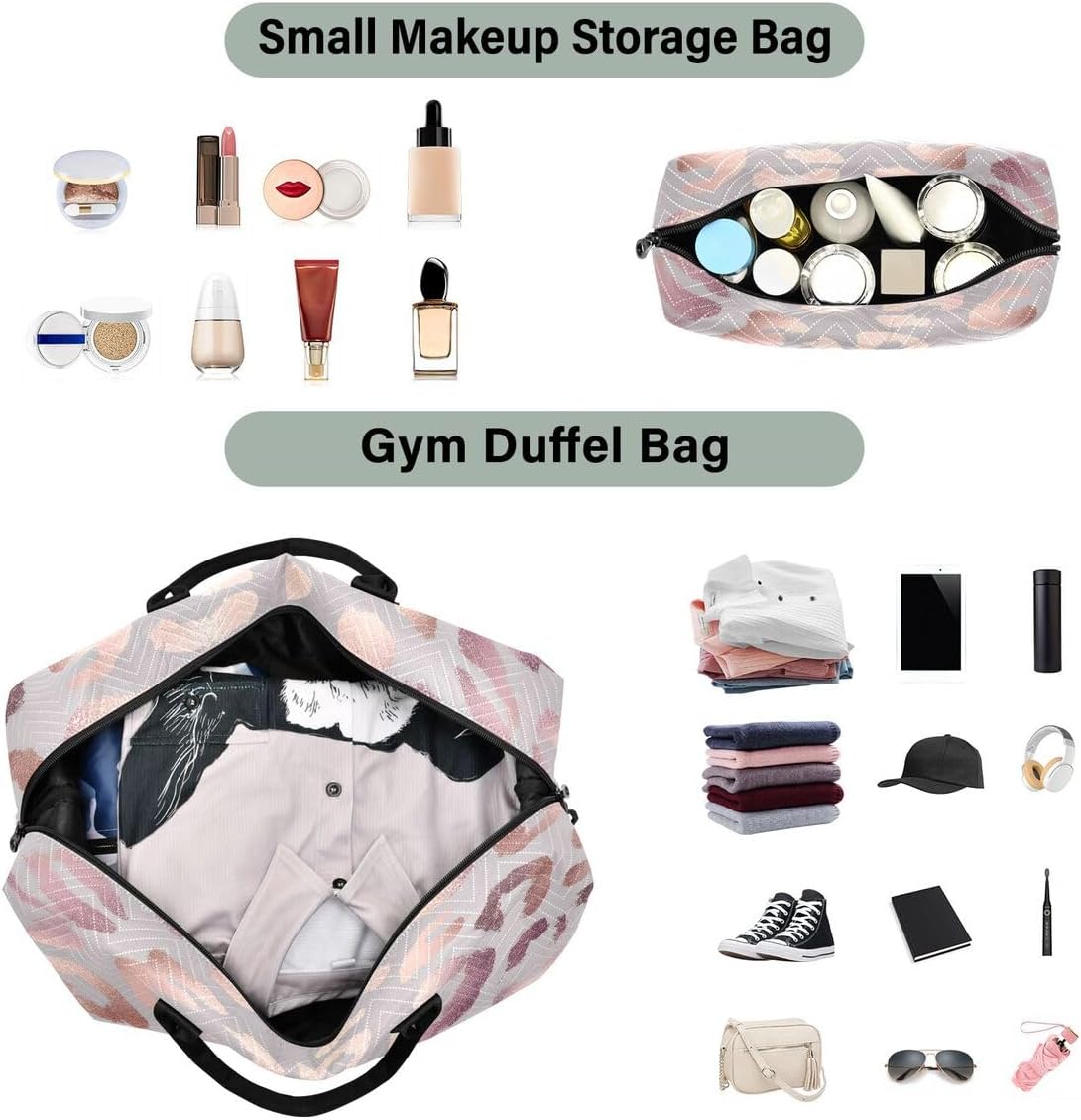 Leopard Print Cheetah Rose Gold Travel Duffle Bag Gym Bag Weekender Bags with Toiletry Bag Travel Trip Tote Bag