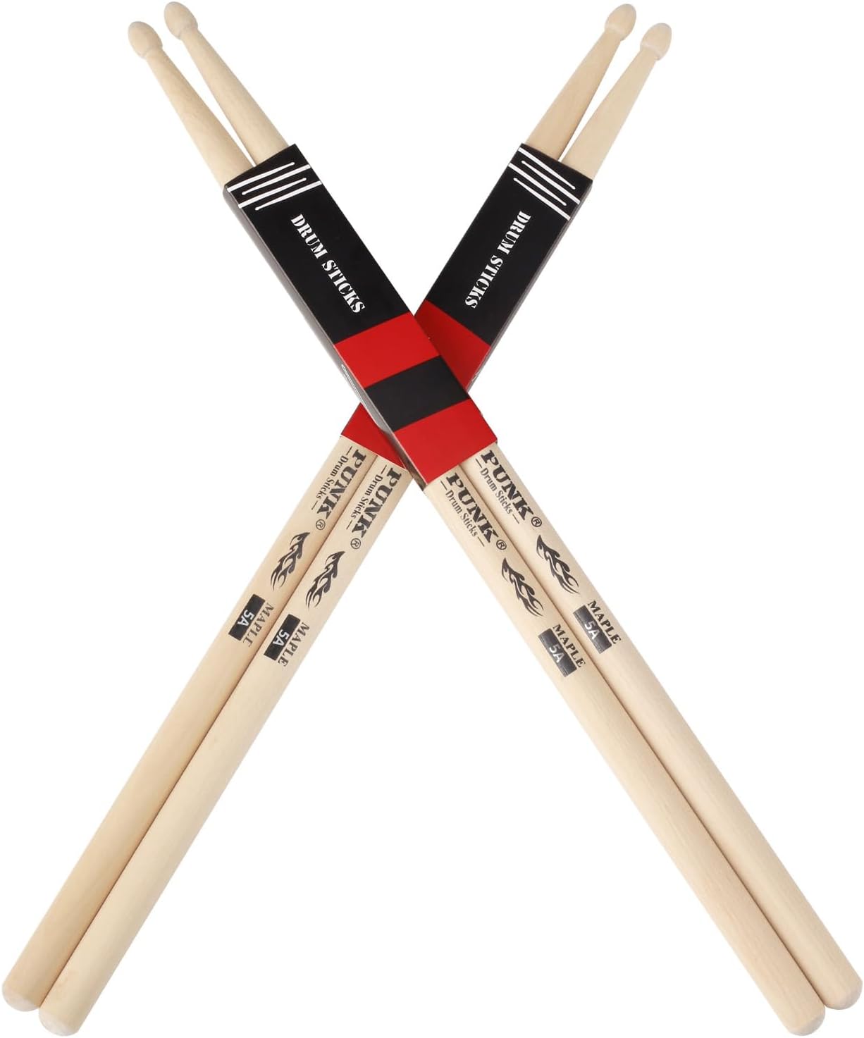 2 pairs Drum Sticks 5A Maple Wood Tip DrumStick,Ideal for Drummers of All Levels,Used for Drums, Percussion and Practice–(5A-Two pairs)