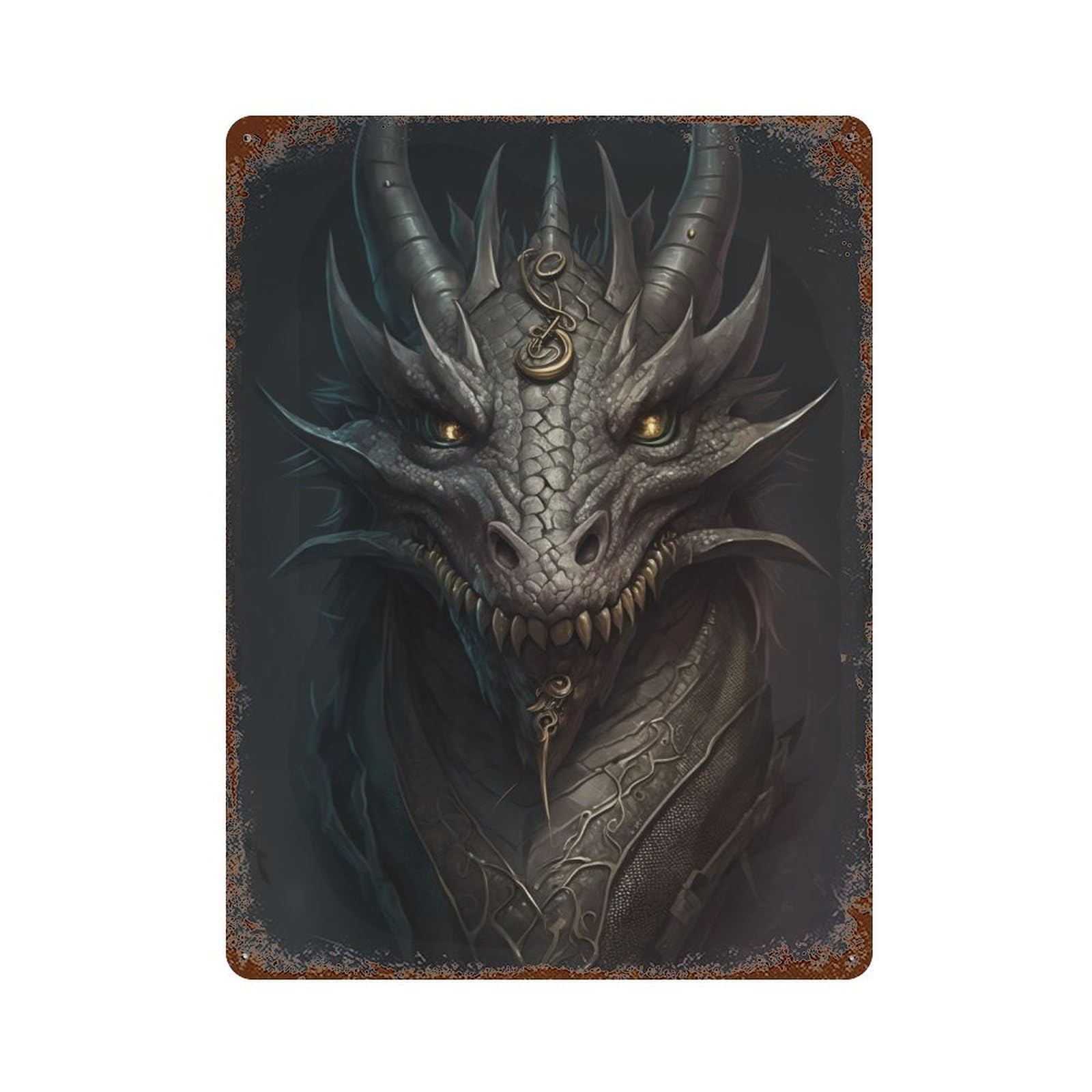 Garage Style Dark Dragon Decorative Tin Sign 15.7"x11.8", Industrial Home Decor for Bar And Workshop