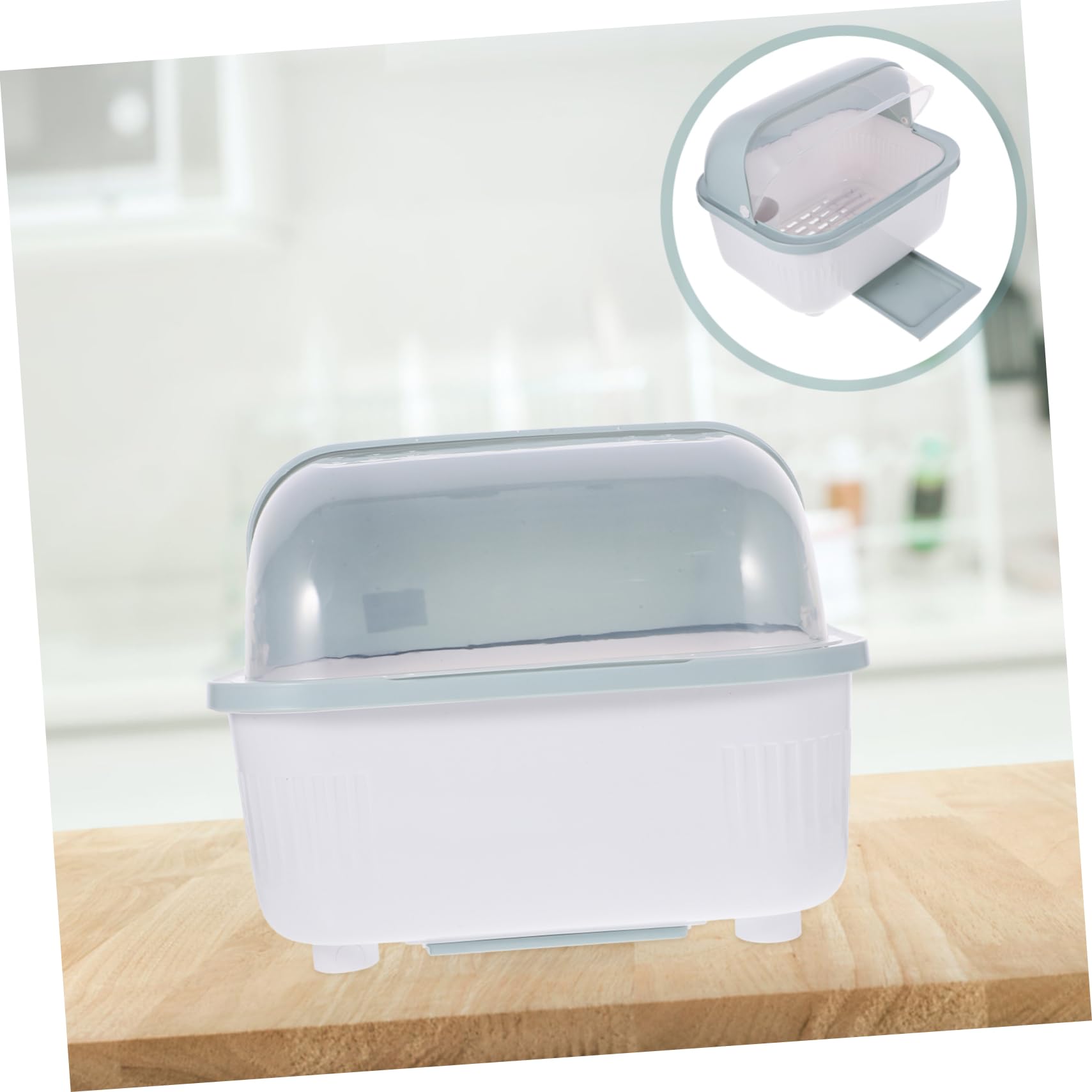 Cactus Abtropfgestell - Platzsparender Küchenspüle Organizer, abgedecktes Design für 3-4 Personen, hält Geschirr sauber & trocken, stilvolle weiße Box mit Klappdeckel