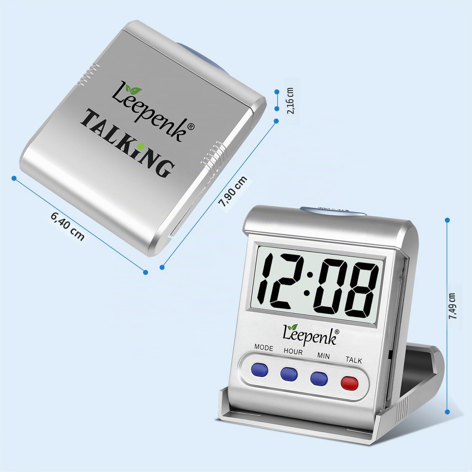 LEEPENK Lot de 2 horloges parlantes pour Personnes âgées aveugles, réveils malentendants, Horloge numérique à Piles pour Personnes âgées